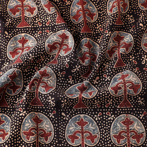 Black Tree Boota Ajrakh Hand Block Printed Cotton Fabric
