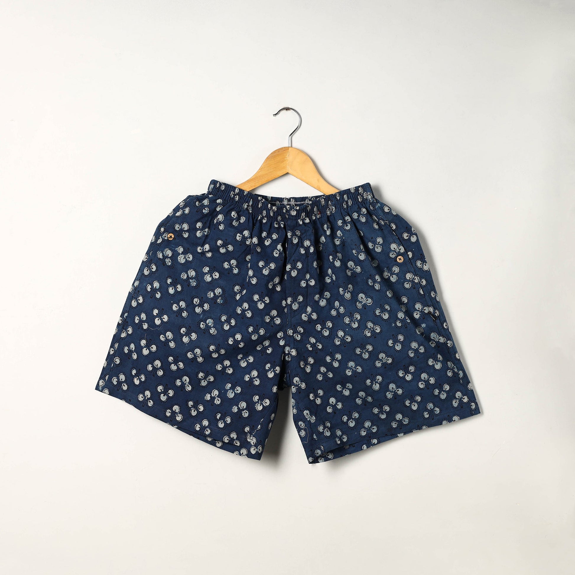 Blue - Block Print Cotton Unisex Bagru Shorts/Boxer 16