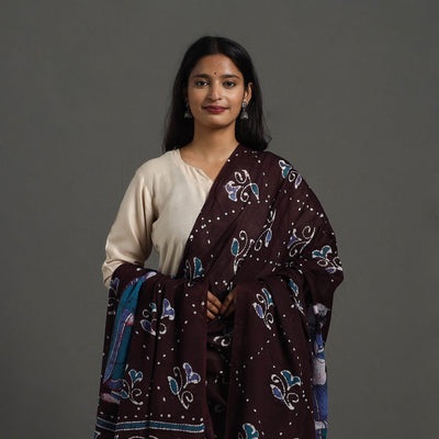 Brown - Cotton Hand Batik Print Dupatta 28