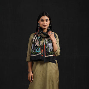 Black - Handloom Silk Bengal Kantha Work Stole 25