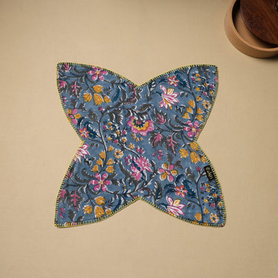 Blue - Hand Embroidered Cotton Roti Napkin 08
