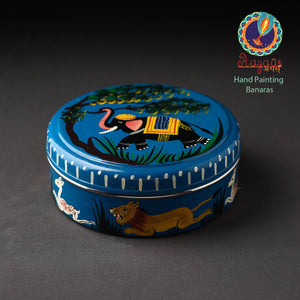 Blue - Banaras Handpainted Stainless Steel Masala Box (7 x 7 in)