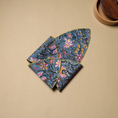 Blue - Hand Embroidered Cotton Roti Napkin 08