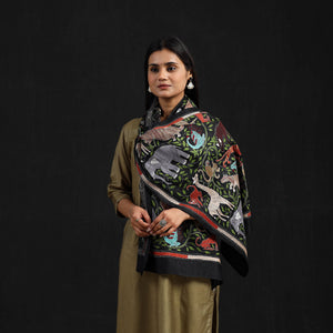 Black - Handloom Silk Bengal Kantha Work Stole 25