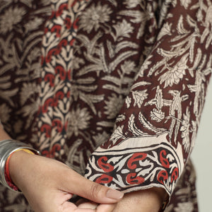 Brown - Bagru Block Printed Chanderi Silk Kurta with Palazzo & Dupatta Set