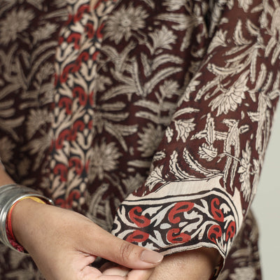 Brown - Bagru Block Printed Chanderi Silk Kurta with Palazzo & Dupatta Set