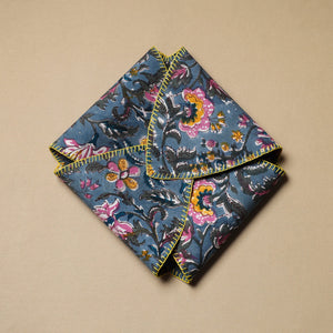 Blue - Hand Embroidered Cotton Roti Napkin 08