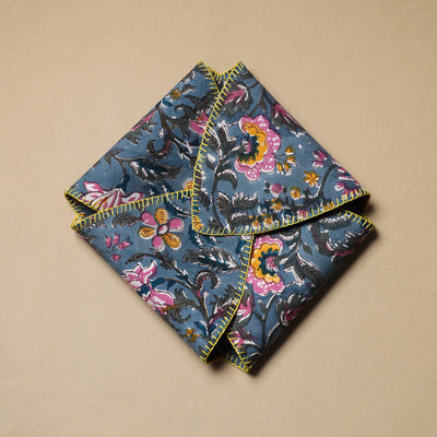 Blue - Hand Embroidered Cotton Roti Napkin 08