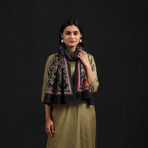 Black - Handloom Silk Bengal Kantha Work Stole 32