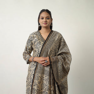 Beige - Chanderi Silk Hand Block Bagru Print Kurta Set 05