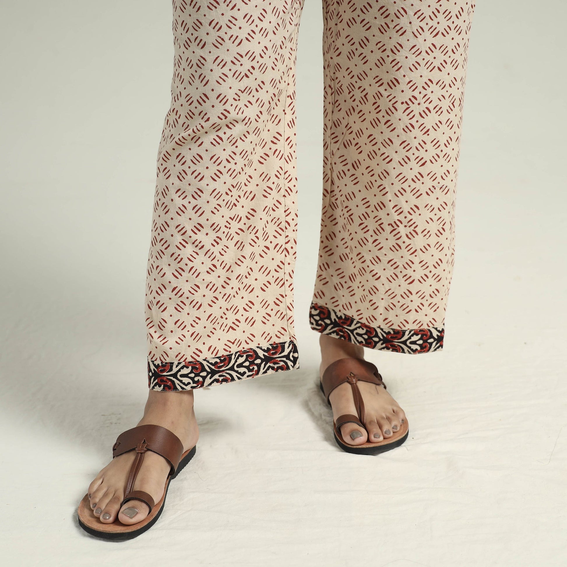 Brown - Bagru Block Printed Chanderi Silk Kurta with Palazzo & Dupatta Set