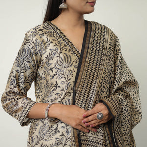 Beige - Chanderi Silk Hand Block Bagru Print Kurta Set 05