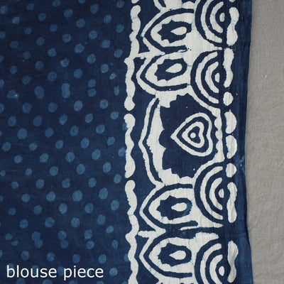 Blue - Bagru Hand Block Printed Mul Cotton Natural Dyed Saree 14