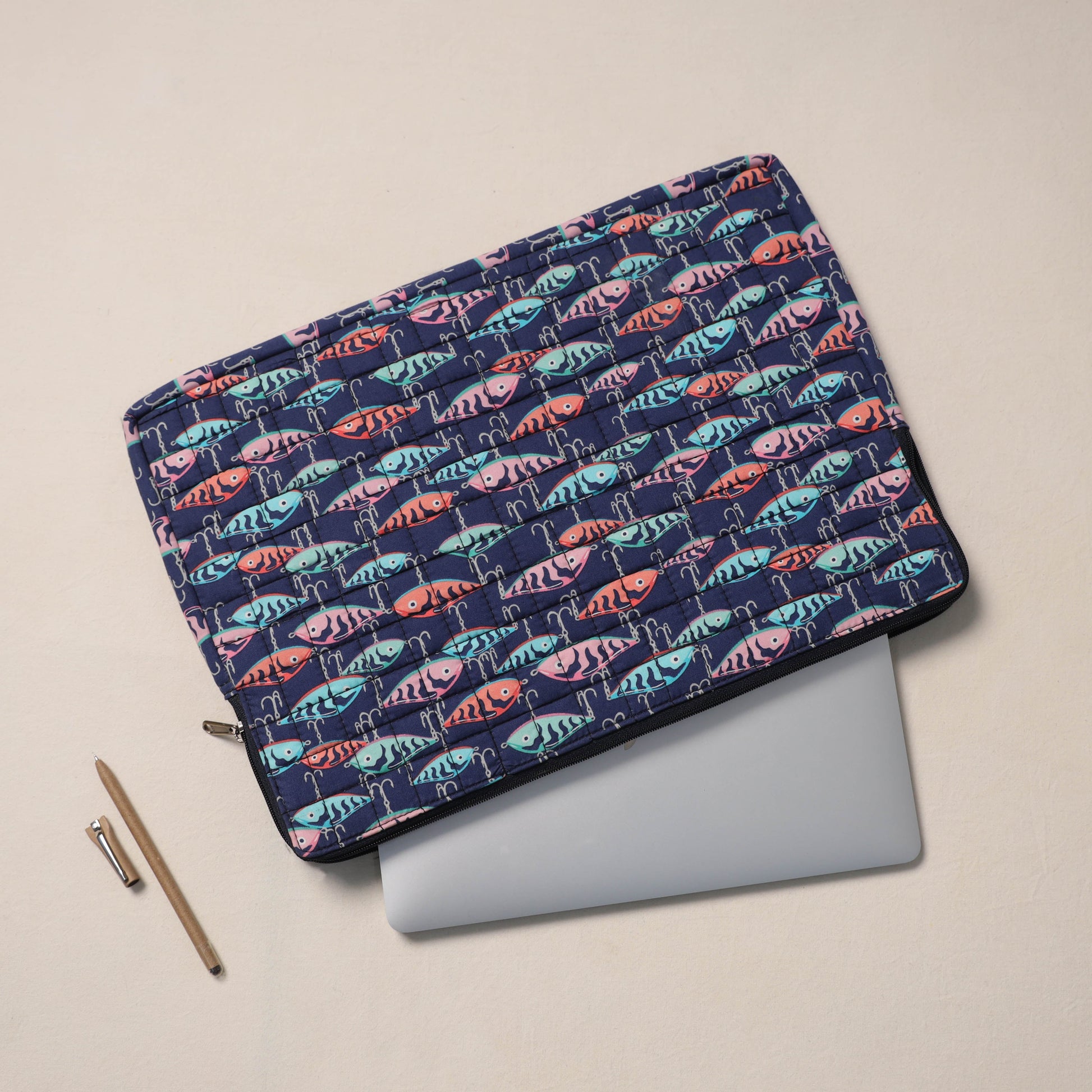 Blue -  Handcrafted Quilted Laptop Sleeve (11 x 16 in) 02