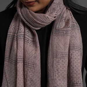 Beige - Bagh Hand Block Printed Merino Woollen Stole 49