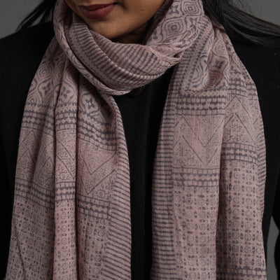 Beige - Bagh Hand Block Printed Merino Woollen Stole 49