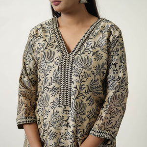 Beige - Chanderi Silk Hand Block Bagru Print Kurta Set 05