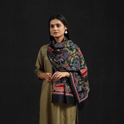 Black - Handloom Silk Bengal Kantha Work Stole 32
