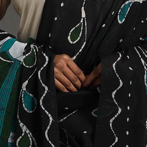 Black - Cotton Hand Batik Print Dupatta 30