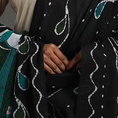 Black - Cotton Hand Batik Print Dupatta 30