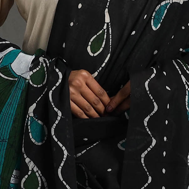 Black - Cotton Hand Batik Print Dupatta 30