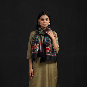 Black - Handloom Silk Bengal Kantha Work Stole 27