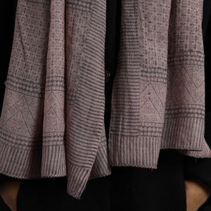 Beige - Bagh Hand Block Printed Merino Woollen Stole 49