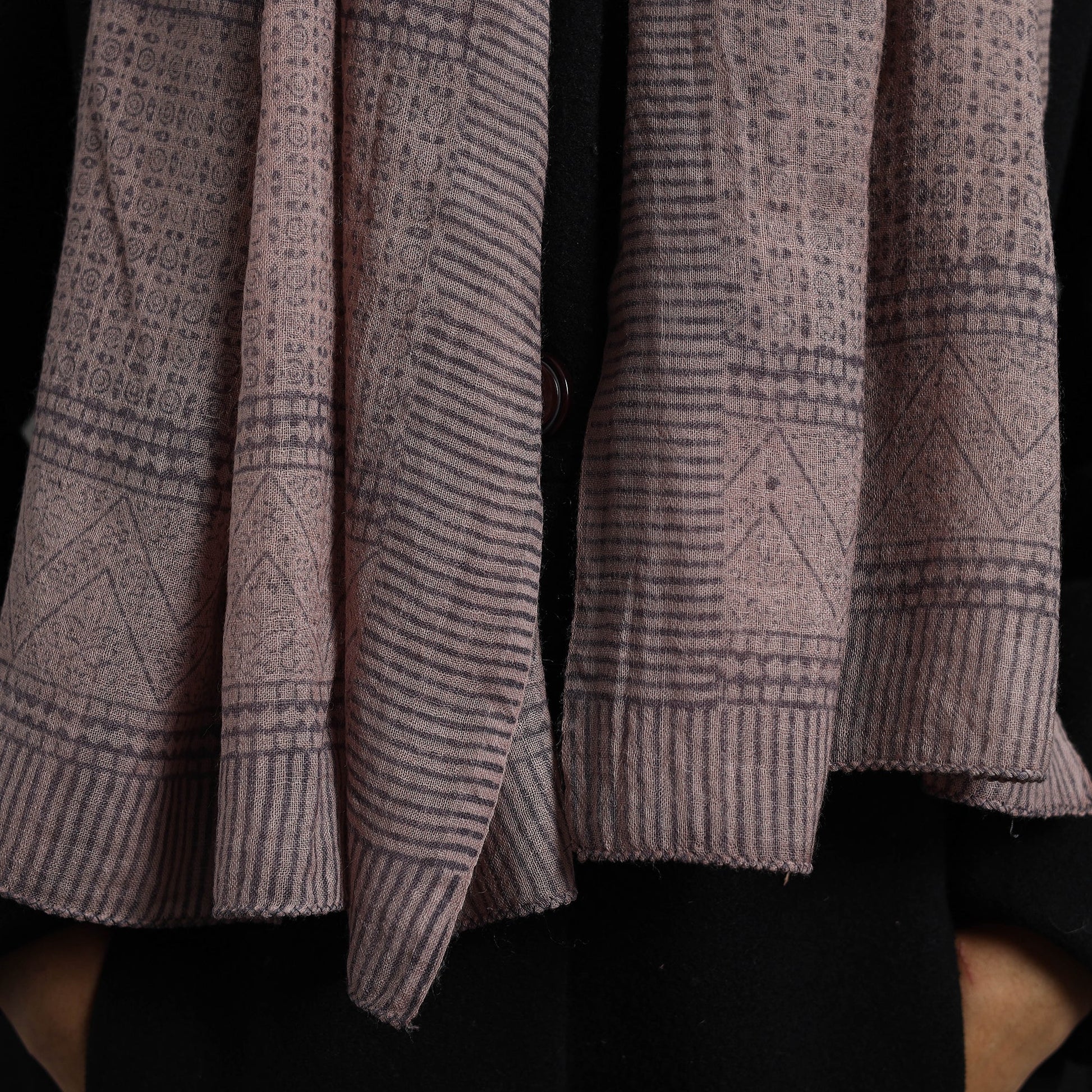 Beige - Bagh Hand Block Printed Merino Woollen Stole 49