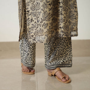 Beige - Chanderi Silk Hand Block Bagru Print Kurta Set 05