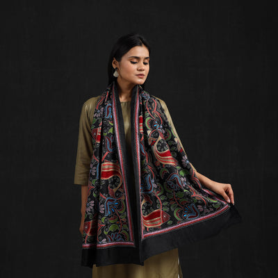 Black - Handloom Silk Bengal Kantha Work Stole 27