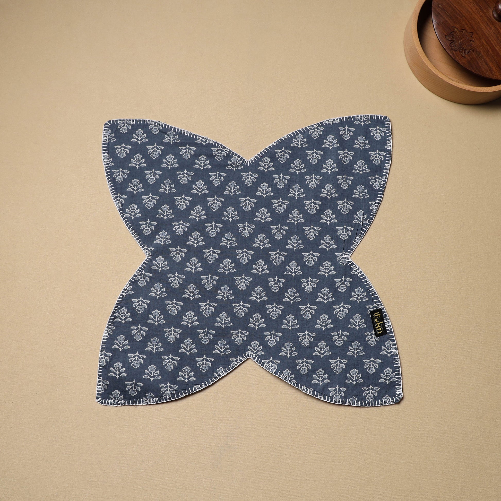Blue - Hand Embroidered Cotton Roti Napkin 10