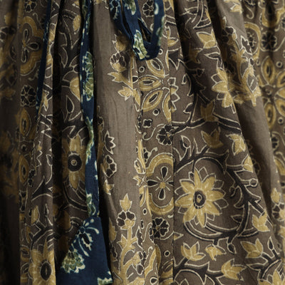 Brown - Ajrakh Block Printed 24 Kali Patchwork Cotton Long Skirt
