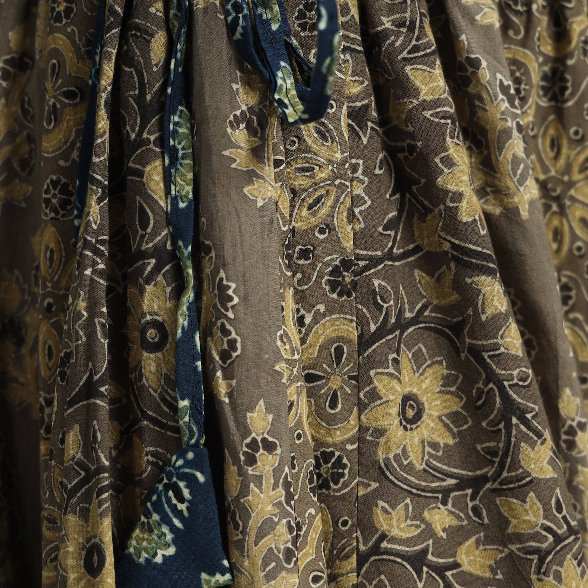 Brown - Ajrakh Block Printed 24 Kali Patchwork Cotton Long Skirt