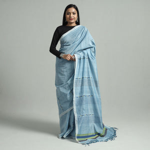 Blue - Godavari Vine Jamdani Cotton Handspun Handloom Saree