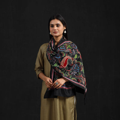 Black - Handloom Silk Bengal Kantha Work Stole 27