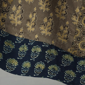 Brown - Ajrakh Block Printed 24 Kali Patchwork Cotton Long Skirt