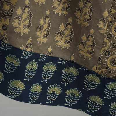 Brown - Ajrakh Block Printed 24 Kali Patchwork Cotton Long Skirt