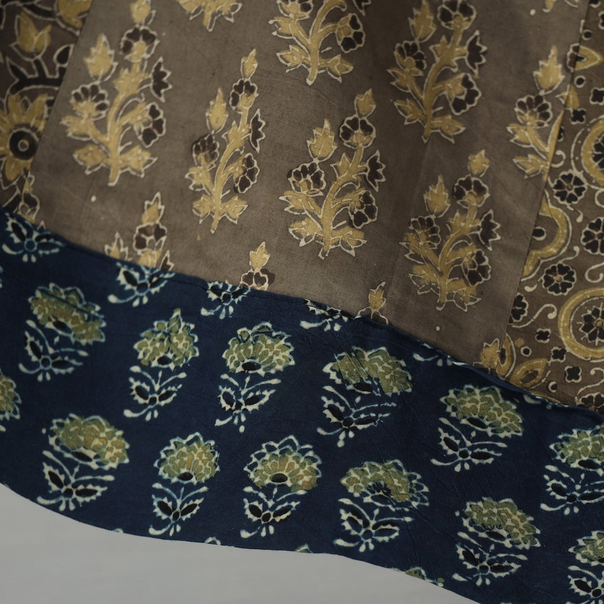 Brown - Ajrakh Block Printed 24 Kali Patchwork Cotton Long Skirt