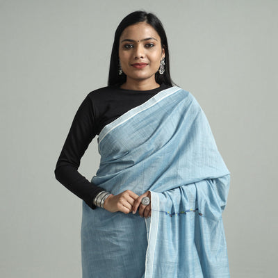 Blue - Godavari Vine Jamdani Cotton Handspun Handloom Saree