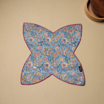Blue - Hand Embroidered Cotton Roti Napkin 11