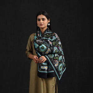 Black - Handloom Silk Bengal Kantha Work Stole 10