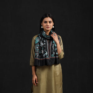 Black - Handloom Silk Bengal Kantha Work Stole 11