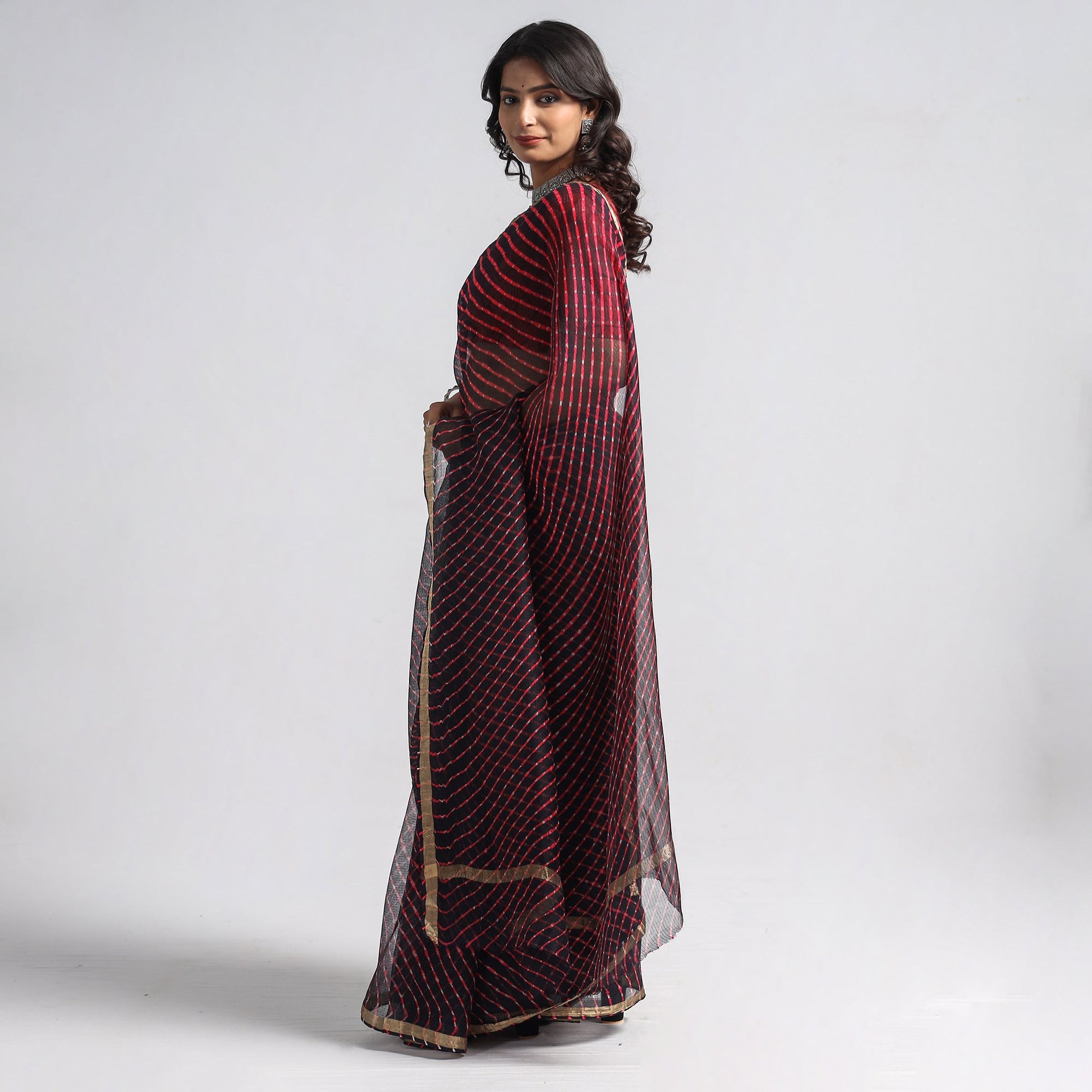 Black - Leheriya Tie-Dye Mothra Kota Doria Silk Saree