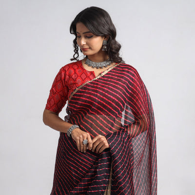 Black - Leheriya Tie-Dye Mothra Kota Doria Silk Saree
