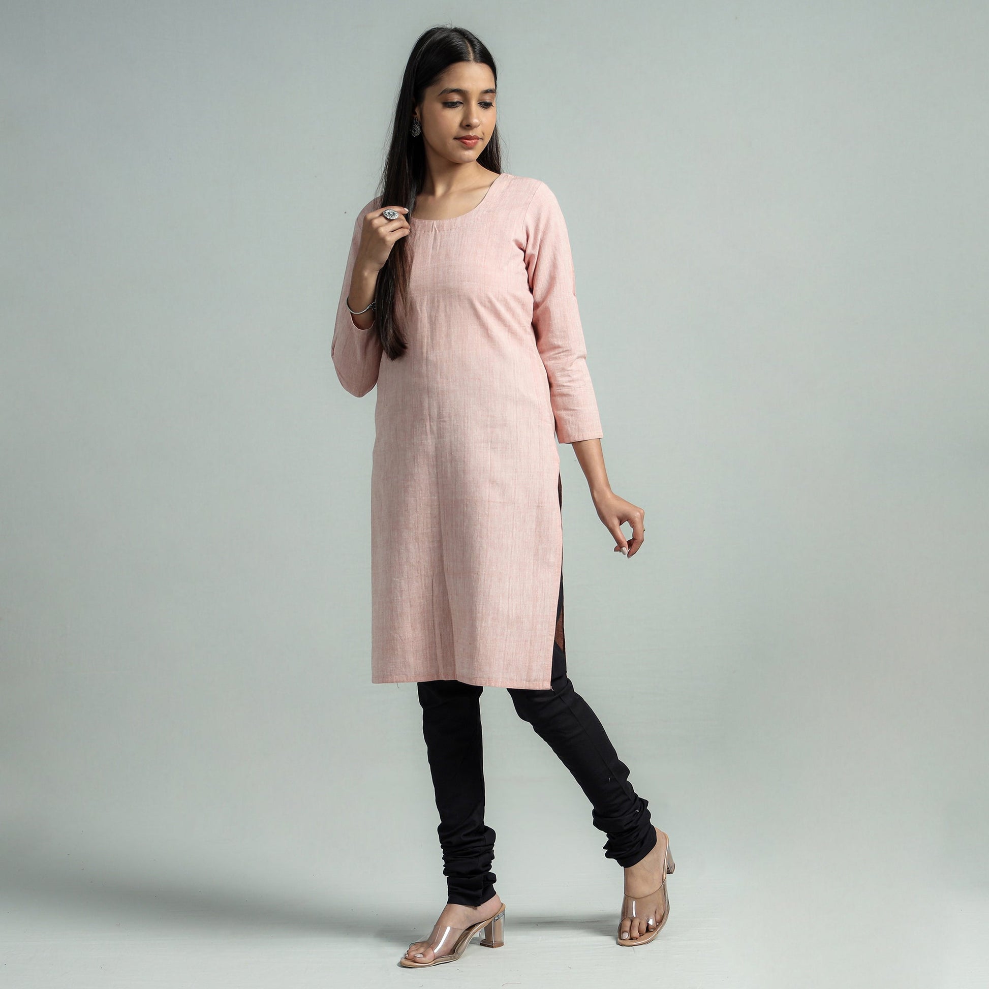 Black - Plain Dyed Cotton Ankle Length Churidar