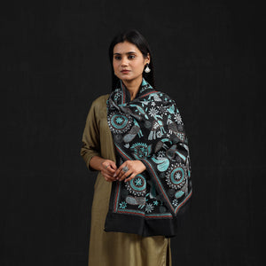 Black - Handloom Silk Bengal Kantha Work Stole 11