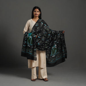 Black - Cotton Hand Batik Print Dupatta 33