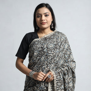 Black - Pedana Block Print Cotton Kalamkari Saree