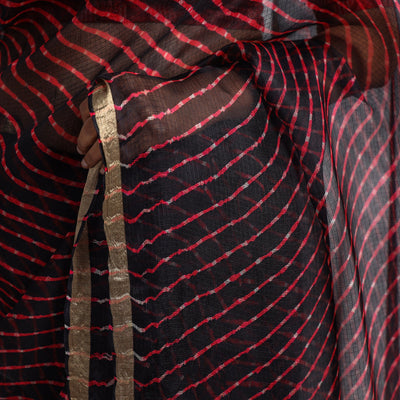 Black - Leheriya Tie-Dye Mothra Kota Doria Silk Saree