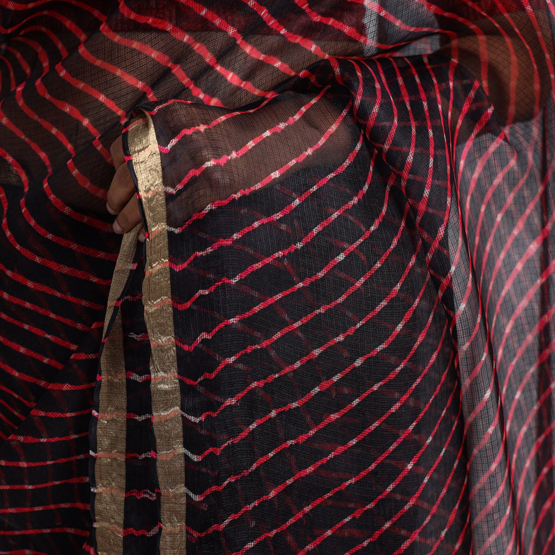 Black - Leheriya Tie-Dye Mothra Kota Doria Silk Saree